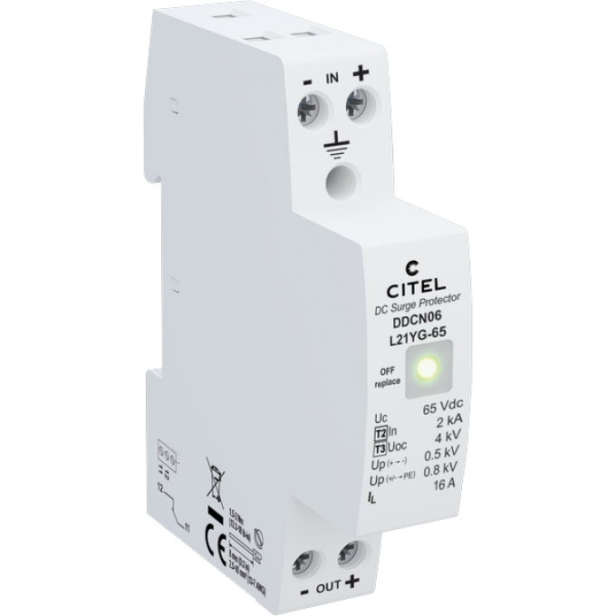 УЗИП для сетей постоянного тока CITEL 1,5 визуальная DDCN03-L21YG-30